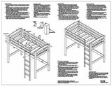 Twin Loft Bunk Bed Woodworking Plans (Instructions) Design #1203, Detail Drawings and Step-by- Step Instructions Included