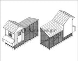 Saltbox Chicken Coop with Lean-to Kennel Combo Project Plans, Design 50410SL