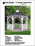 12' Classic Octagon Gazebo Do It Yourself Plans, Material List Included #10012