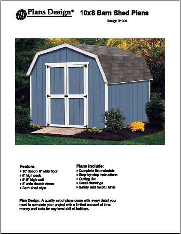 10 x 8 Gambrel Roof / Barn Shed Building Plans, Material List Included #31008