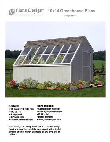 10 x 14 Greenhouse / Garden Storage Shed Plans, Material List Included #41014