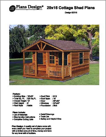 20' x 16' Outdoor Structure Building / Cabin Shed Plans, Material List Includes #62016