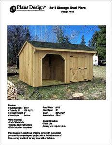 8ft x 16ft Combo Firewood and Storage Shed Plans / Blueprints, Design #70816