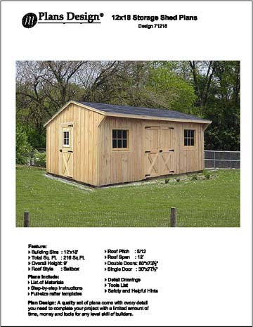 12' x 16' Utility Storage Saltbox Shed Plans, Material List Included #71216