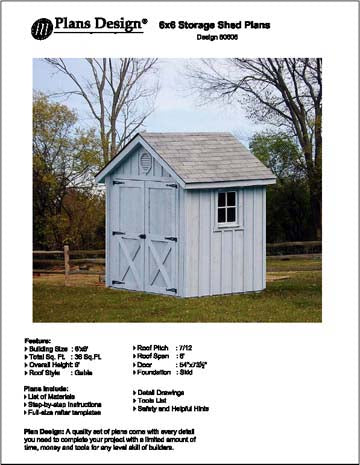6' X 6' Gable Style Storage Shed / Playhouse Project Plans - Design # 80606