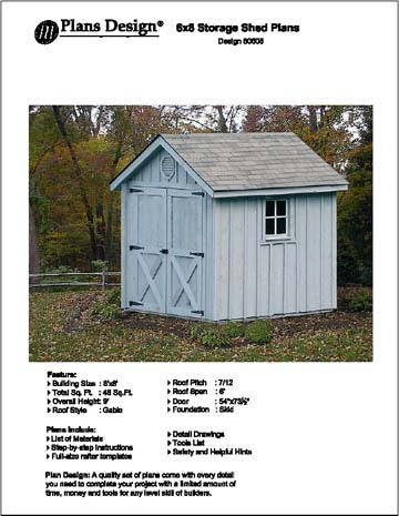 6' X 8' Gable Style Storage Shed / Playhouse Project Plans - Design # 80608