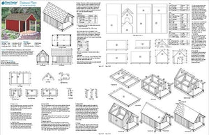 36" x 60" Porch Barn Roof Style Dog House Plans, 90305B Pet Size up to 150 lbs