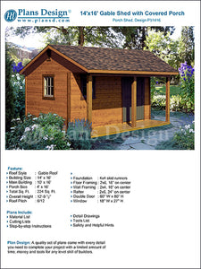 14' X 16' Storage Shed Plans, Backyard Cabin or Cottage Building, # P51416