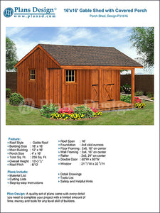 16 x 16 ft Garden Storage Shed / Guest House Building Blueprint Plans, #P51616
