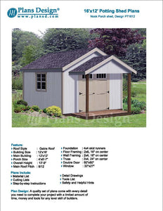 16' x 12' Potting Patio / Garden Porch Shed Plans, Material List Included #P71612