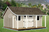 12' x 16' Shed with Porch / Pool House Plans #P81216, Material List Included