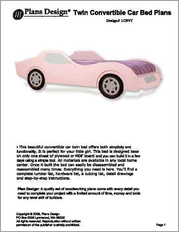 Convertible Pink Car Twin Bed Woodworking Plans (Instructions) Do It Yourself, Detail Drawings and Step-by- Step Instructions Included