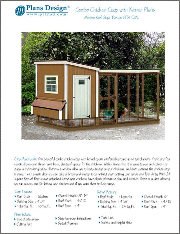 Modern Chicken Coop with Lean-to Kennel Combo Project Plans, Design 50410ML