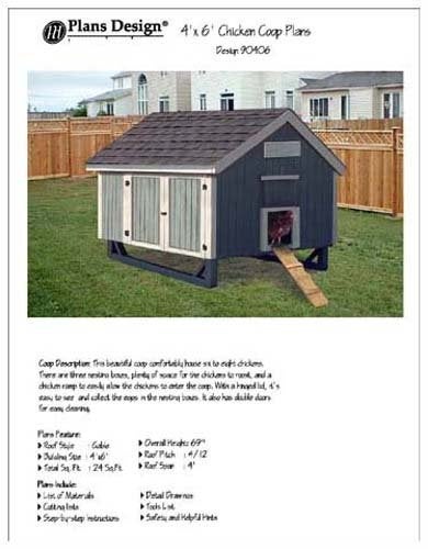 4' x 6' Backyard Chicken Poultry House Coop Project Plans #90406MG