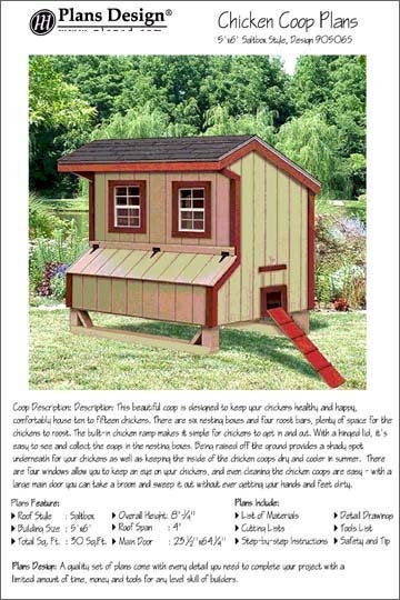 5' x 6' Chicken Coop / Hen House Plans, Saltbox Roof Style, Design #90506S