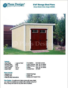 8' x 8' Deluxe Shed Plans, Modern Roof Style Design # D0808M, Material List