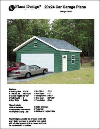 20' X 24' Car Garage Project Plans, Material List Included - Design #52024