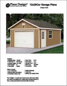 12' X 20' Car Garage Project Plans, Material List Included - Design #51220