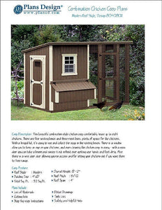 4' x 8' Combination Modern Chicken Coop Plans, Material List Included #80408CM