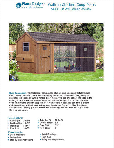 Large Chicken / Duck Coop Plans 6 By 12 Gable / A-Frame Roof Style, # –  Plans Design