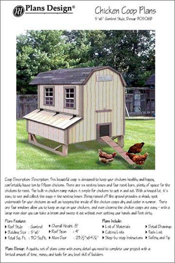 5' x 6' Chicken Coop / Hen House Plans, Gambrel / Barn Roof Style #90506B