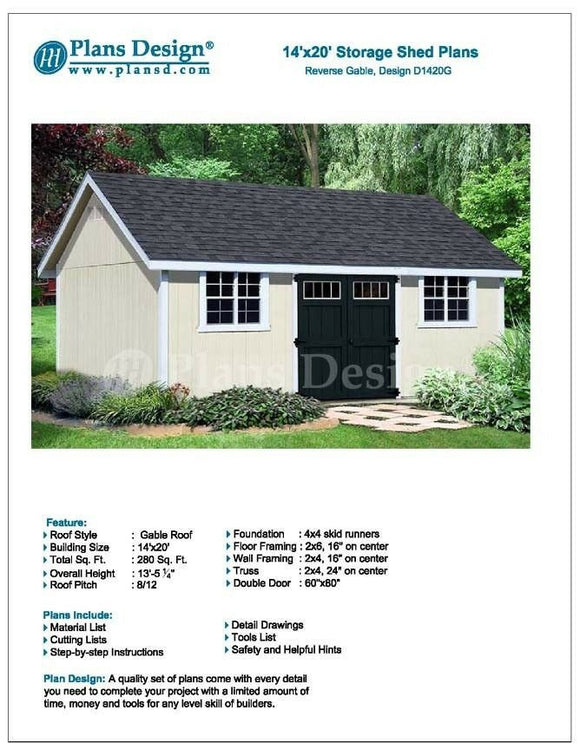 14' x 20' Reverse Gable Roof Style, How To Build A Storage Shed,  Design # D1420G