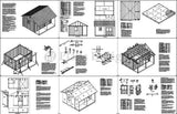 16 x 16 ft Garden Storage Shed / Guest House Building Blueprint Plans, #P51616
