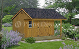 12' X 12' Gable Shed with Covered Porch Plans, Material List Included, # P51212