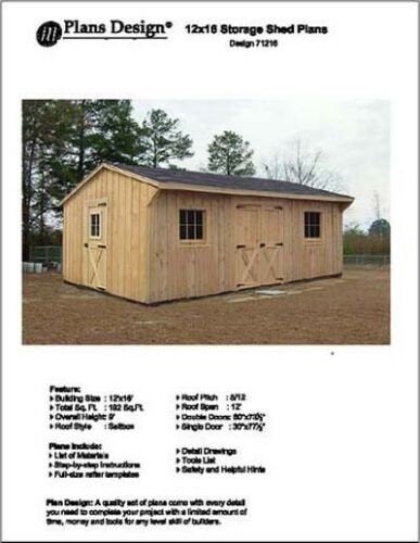 12' X 18' Saltbox Style Storage Shed Project Plans - Design # 71218