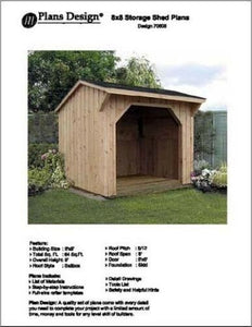 8' X 8' Saltbox Style Firewood Storage Shed Project Plans - Design # 70808