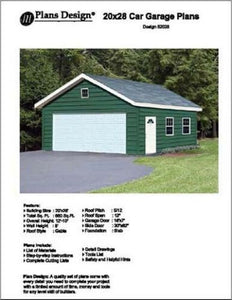20' X 28' Car Garage Project Plans, Material List Included - Design #52028