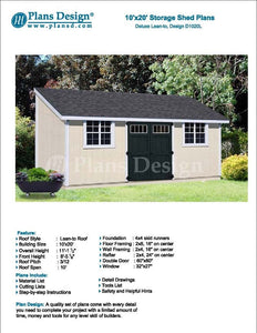 10' x 20' Garden Storage Lean-to Shed Plans / Blueprints, Material List, Detail Drawnings and Step-by- Step Instructions Included #D1020L